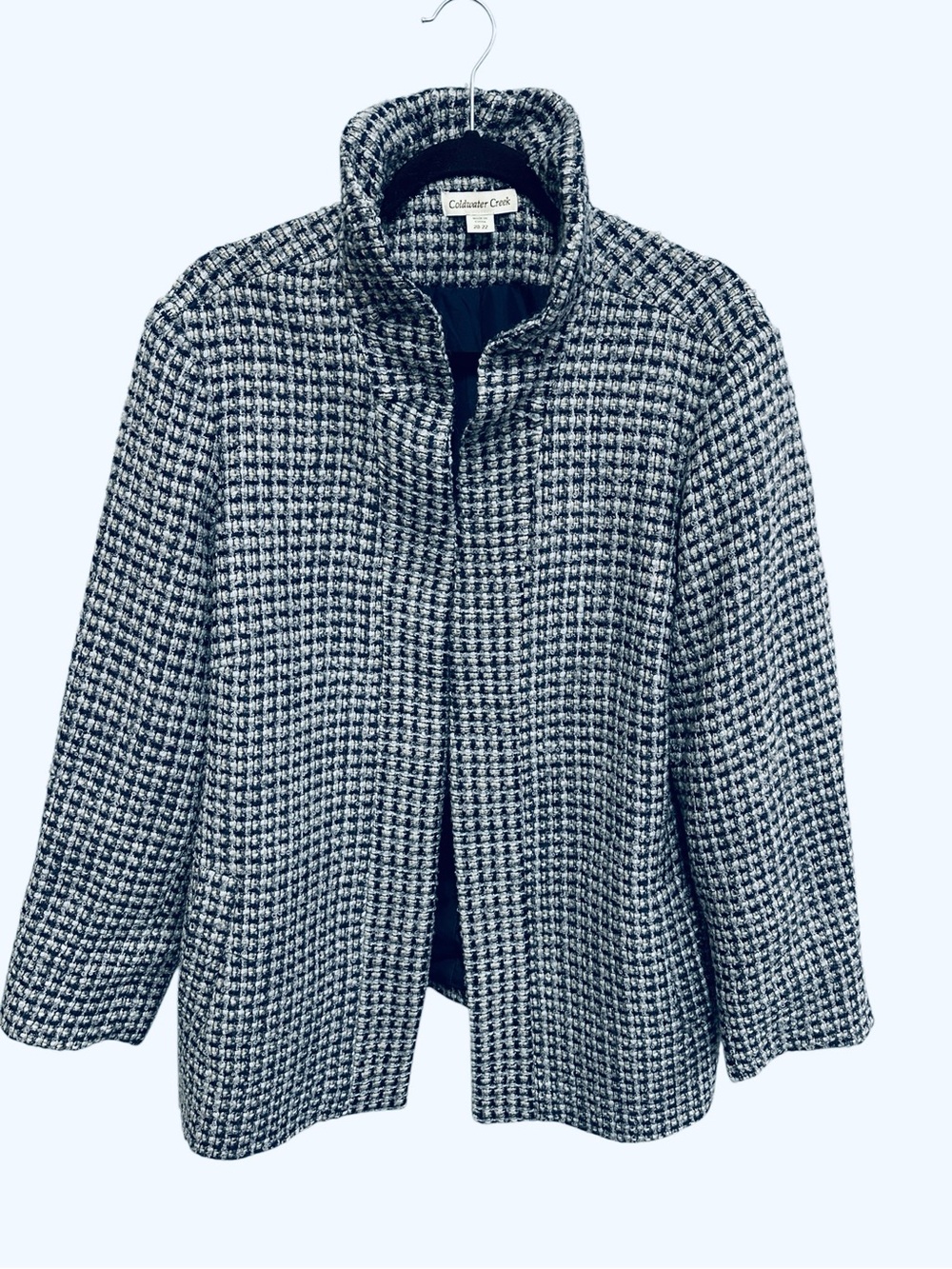 Coldwater Creek open front wool blend tweed blazer blue grey metallic Size 20/22